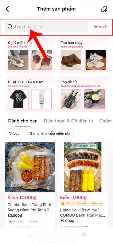 Nhập và tìm kiếm sản phẩm