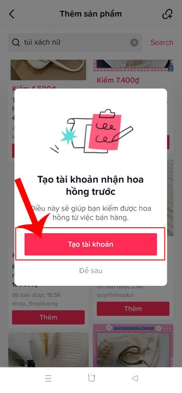 Chạm vào nút Tạo tài khoản