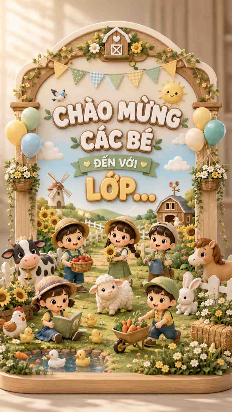 Tạo bảng check in mầm non chủ đề Nông trại hạnh phúc