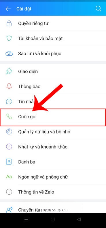Nhấn vào mục Cuộc gọi