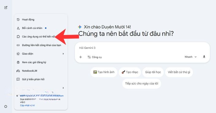 Click chuột vào mục Các ứng dụng có thể kết nối.