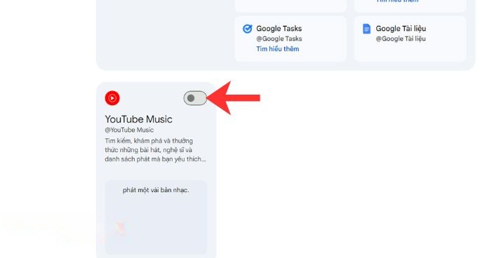 Gạt và bật công tắc tại ứng dụng Youtube Music.