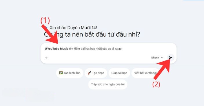 Nhập tên bài hát, ca sĩ hoặc mô tả bất kỳ về bài hát mà mình muốn nghe > Nhấp chuột vào biểu tượng Gử