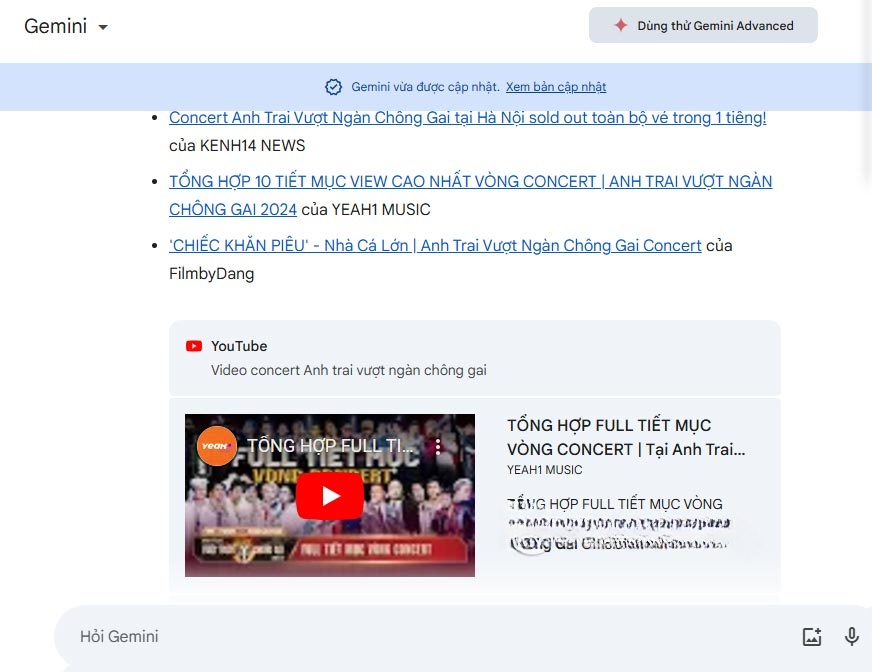 Tìm video YouTube trong Gemini