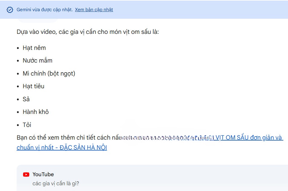 Tìm nội dung video YouTube trên Gemini