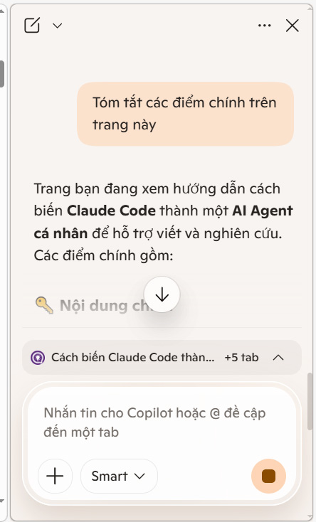 Nội dung tóm tắt trang web bằng Copilot 
