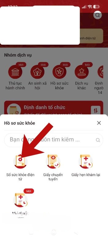 Nhấn vào mục Sổ sức khỏe điện tử