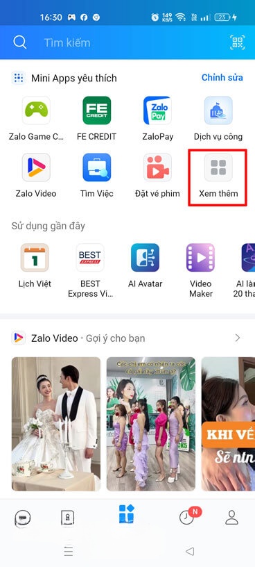 Nhấn vào mục Xem thêm ở mục Mini Apps yêu thích.