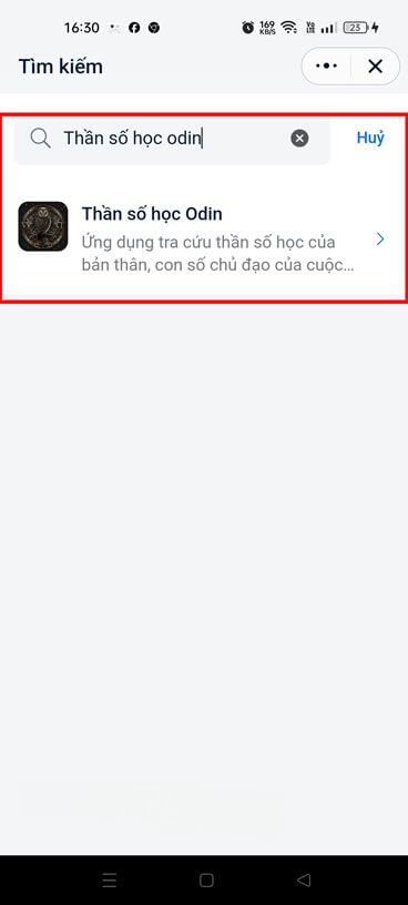 Tìm kiếm và truy cập vào mục Thần số học Odin.