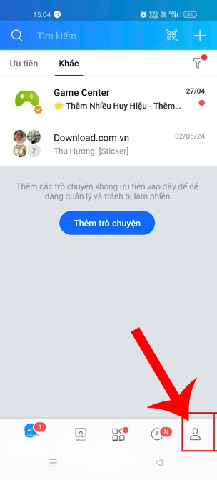 Nhấn vào biểu tượng tài khoản