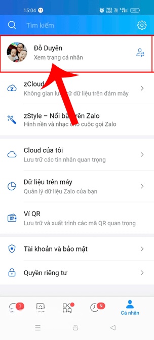 Ấn vào mục Xem trang cá nhân