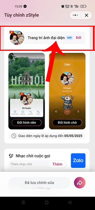 Nhấn vào mục Trang trí ảnh đại diện