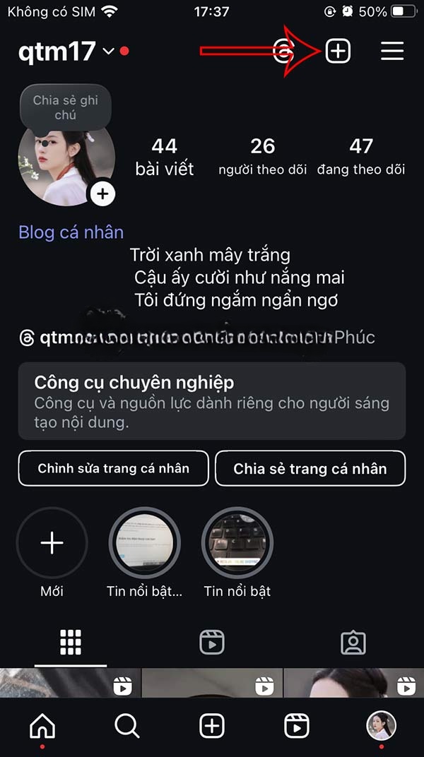 Thêm nội dung Instagram