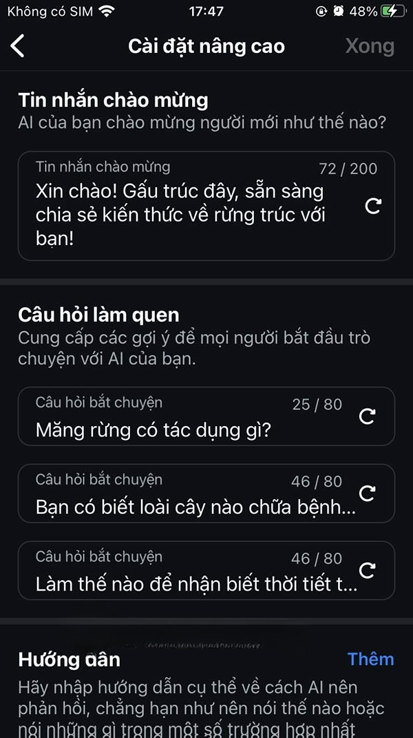Chỉnh nhân vật AI