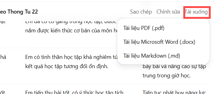Tải nhận xét học sinh theo TT 22 trên ChatGPT