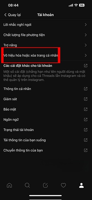 xoa tai khoan Threads 3*444552