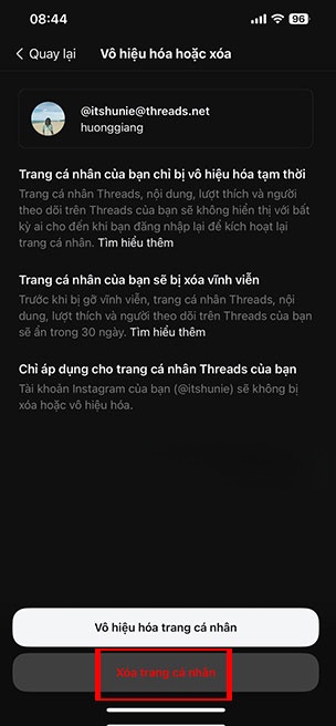 xoa tai khoan Threads 4*444554