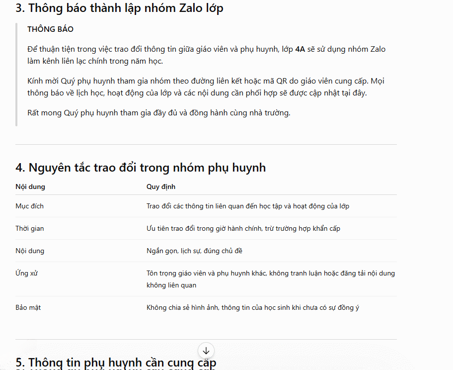 Mẫu nhắn tin với phụ huynh 