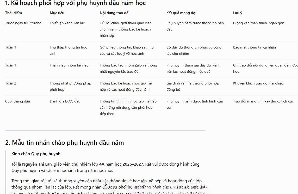 Phối hợp phụ huynh đầu năm 