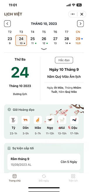 Xem lịch âm trên Zalo