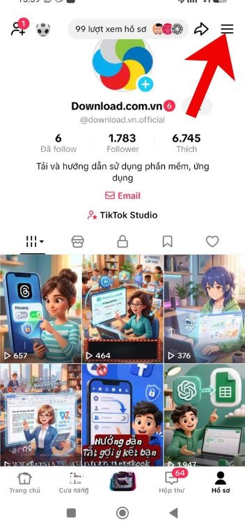Chạm vào biểu tượng ba dấu gạch ngang