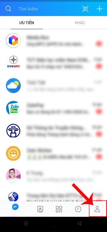 Ấn vào biểu tượng tài khoản