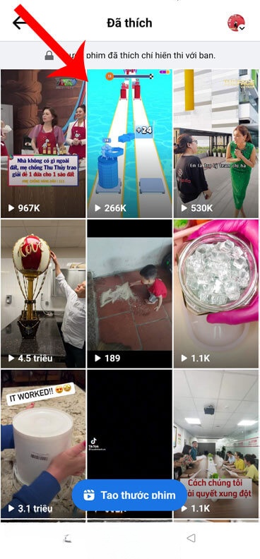 Những video Facebook Reels đã thích hiển thị lên màn hình