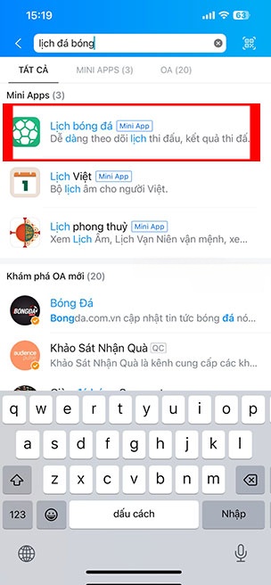 xem lich bong da tren Zalo 2*441809