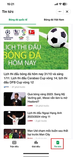 xem lich bong da tren Zalo 7*441810