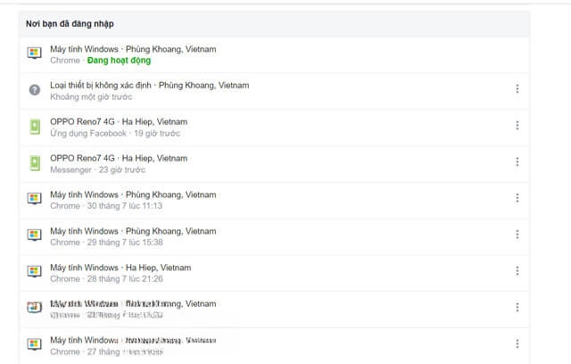 Lịch sử đăng nhập tài khoản Facebook