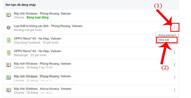Đăng xuất tài khoản Facebook từ xa