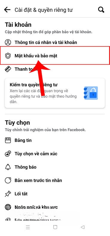 Nhấn vào mục Mật khẩu và Bảo mật