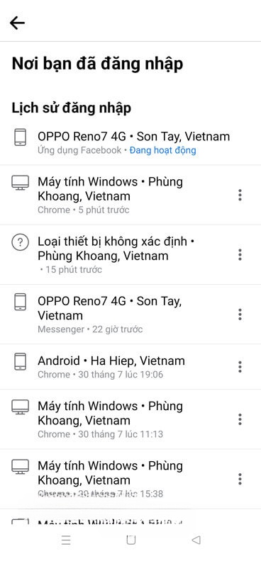 Lịch sử đăng nhập Facebook