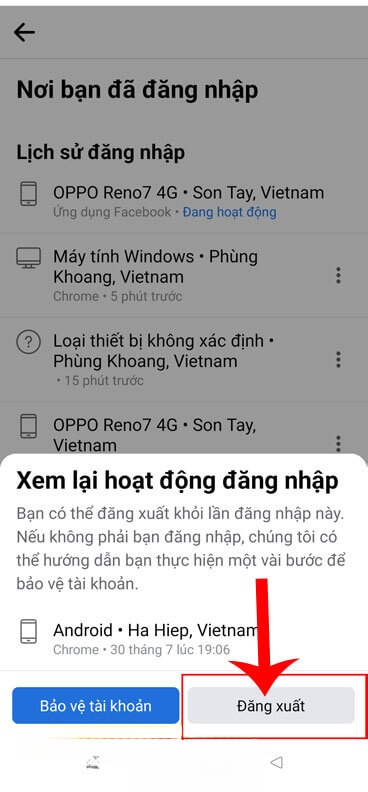 Nhấn vào nút Đăng xuất