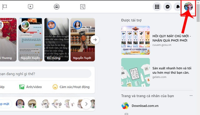 Click chuột vào hình ảnh đại diện