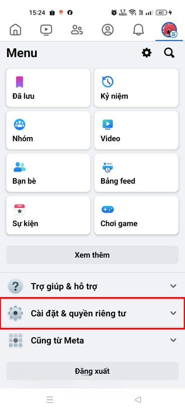 Nhấn vào mục Cài đặt và Quyền riêng tư.