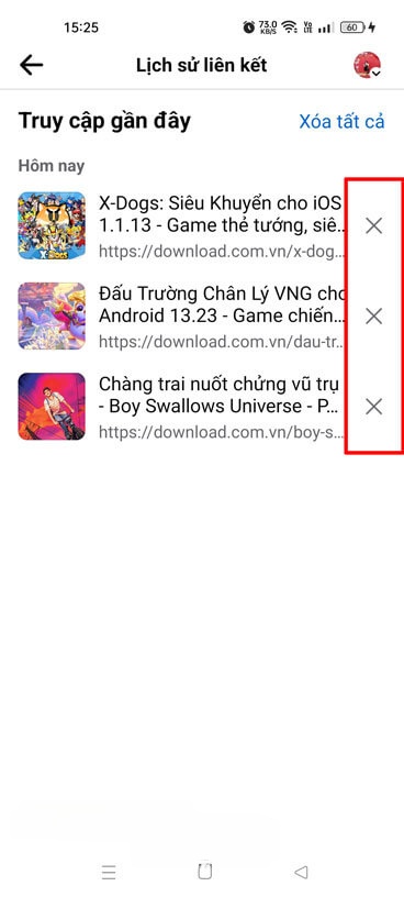 Hiển thị toàn bộ các đường link mình đã ấn vào đọc.