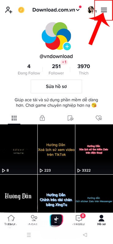 Nhấn vào biểu tượng ba dấu gạch ngang