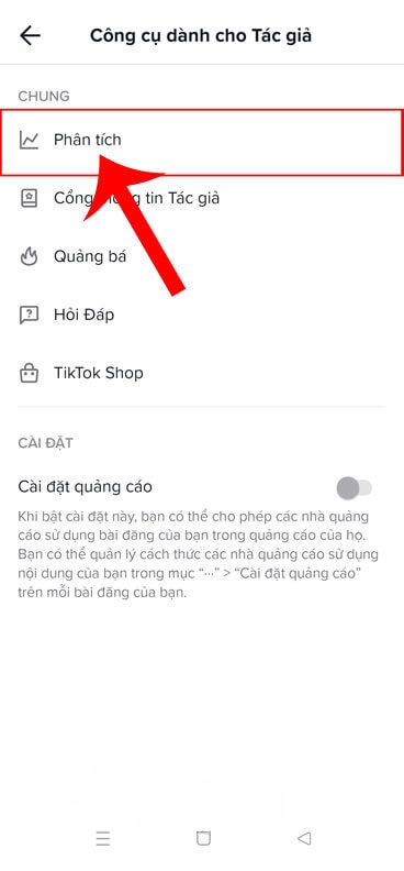 Chạm vào mục Phân tích
