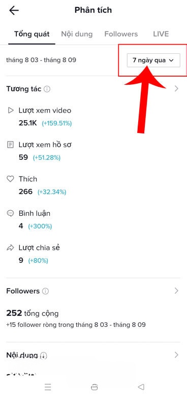 Nhấn vào mục 7 ngày qua