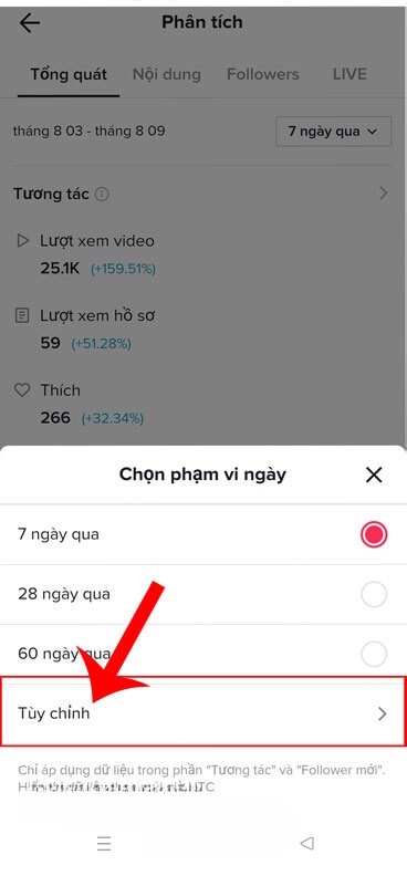Chọn thời gian hoặc ấn vào mục Tùy chỉnh