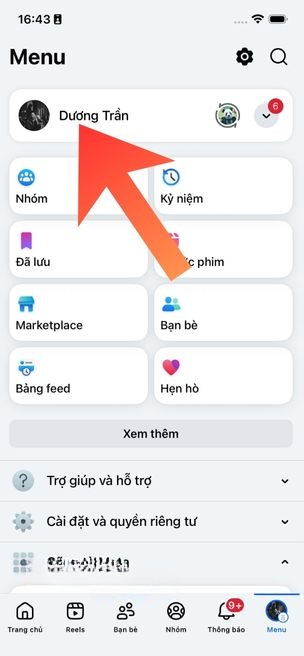 Chạm vào Trang cá nhân Facebook