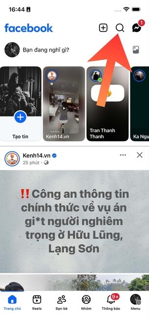 Nhấn vào biểu tượng kính lúp