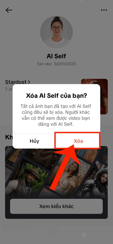 Nhấn vào nút Xóa