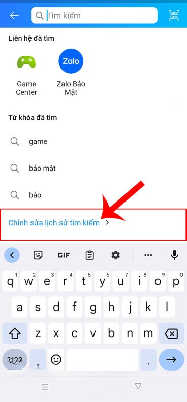 Chạm và mục Chỉnh sửa lịch sử tìm kiếm