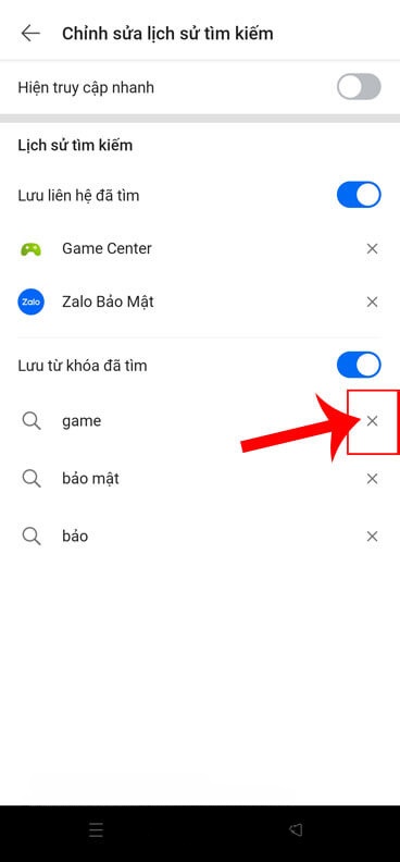 Nhấn vào biểu tượng dấu "X"