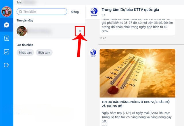 Nhấn vào biểu tượng dấu "X"