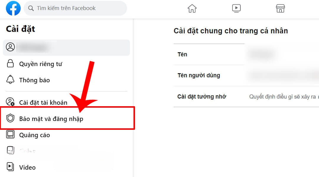 Click chuột vào mục Bảo mật và đăng nhập