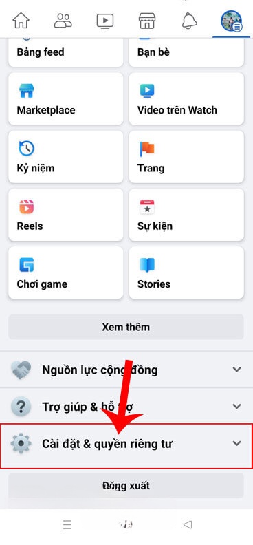 Nhấn vào mục Cài đặt & quyền riêng tư