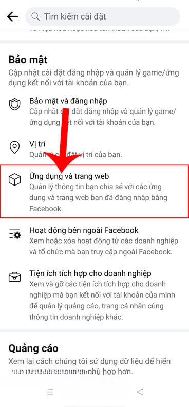 Chạm vào mục Ứng dụng và trang web